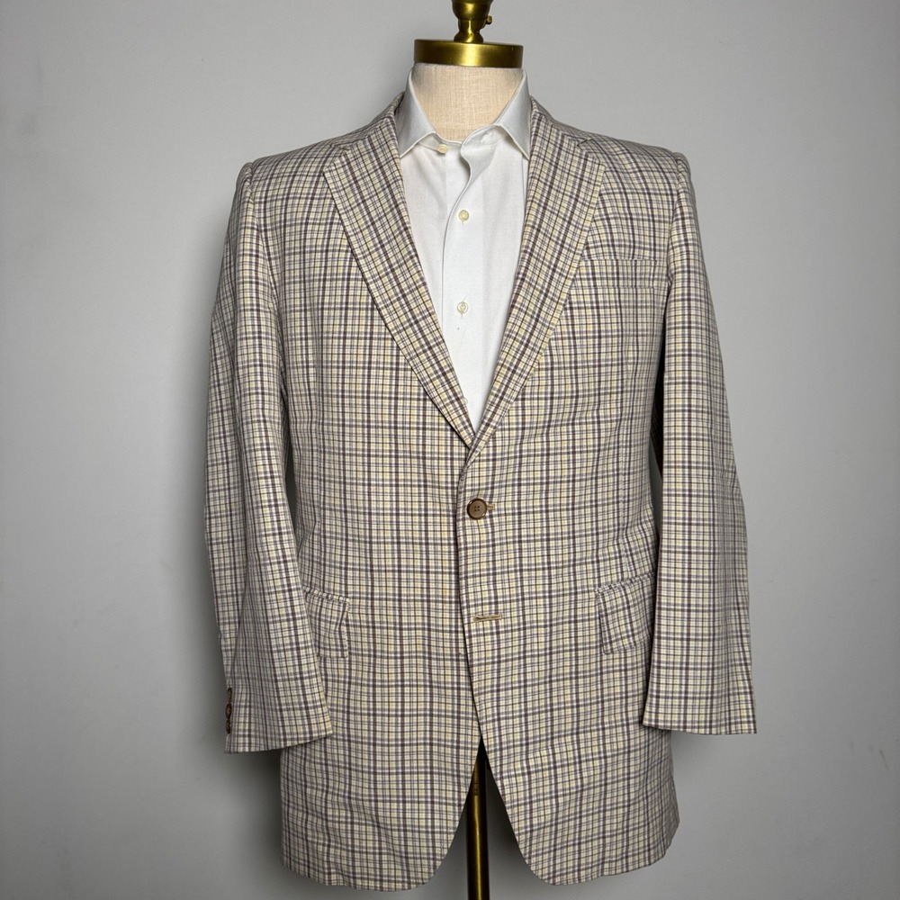 Kuppenheimer Mens Plaid Blazer Sport Coat 42L Brown Tan Yellow‎